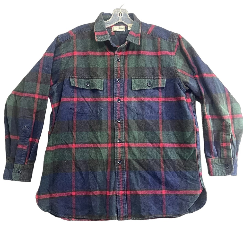 VTG L.L.Bean Men's L Plaid Flannel Button Down Long Sleeve Shirt Pockets 90s